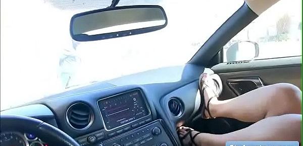  Naughty teenager brunette amateur Kylie finger fuck her juicy pussy in the car and reach intense orgasm